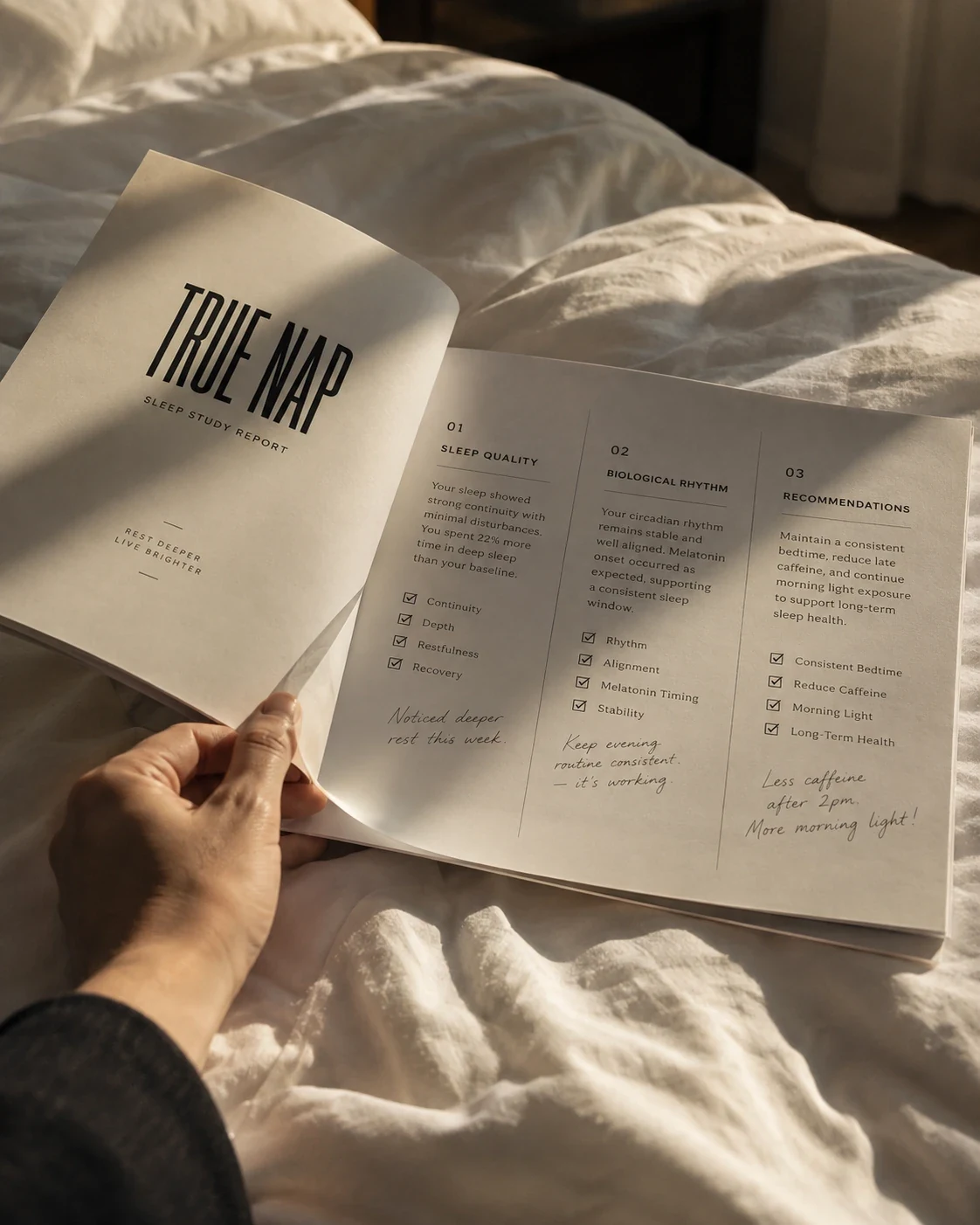 Informe de la consultoría de sueño TRUE NAP abierto sobre la cama